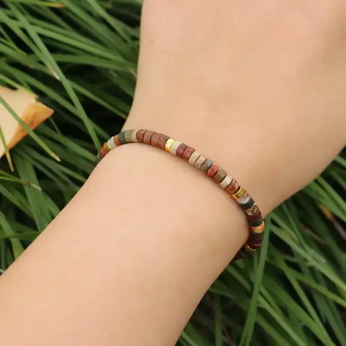 Bracelet en perles de jaspe Picasso, réglable de haute qualité, Bracelet minimaliste, Bracelet en pierre naturelle, Bracelet délicat, 1 pièce