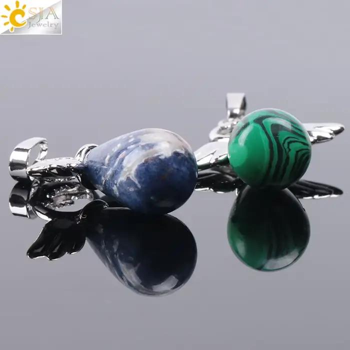 Ange Ailes Pendentif En Pierre Naturelle pour Collier Quartz Rose Onyx Argent-couleur Goutte D'eau Pendentifs Femme Bijoux Cadeau pierre naturelle pendentif pierre naturelle pierre naturelle et crista
