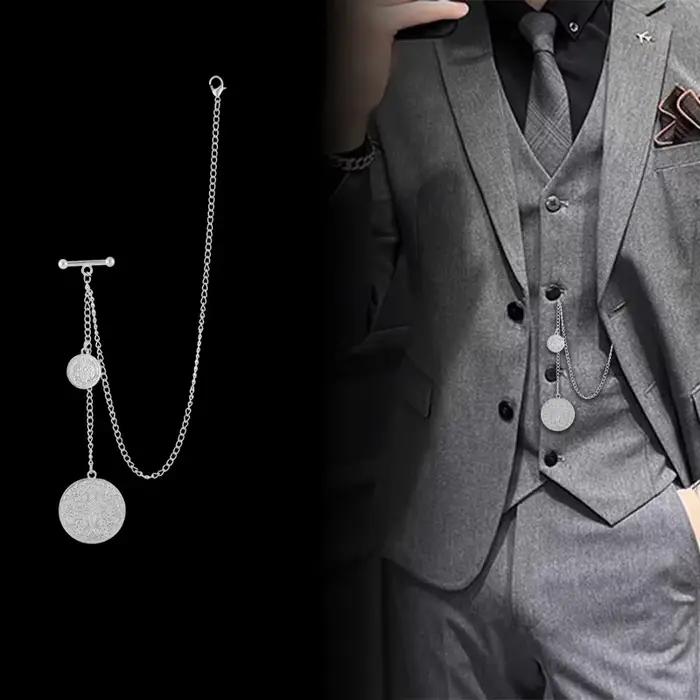 Épingles de chaîne à cravate à pampilles pour hommes, broches de col de costume de couleur or/argent, accessoires de bijoux décontractés de luxe pour mariage et affaires