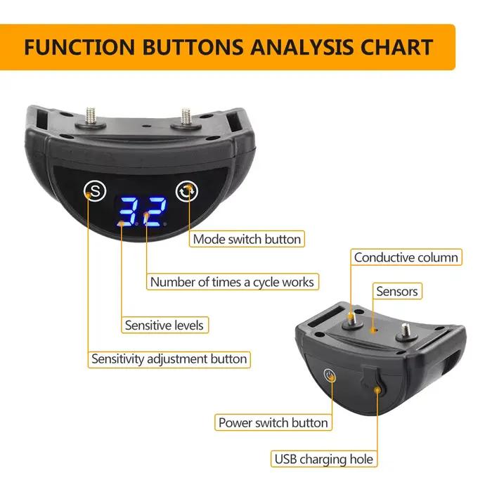 Collier anti-aboiement pour chiens, collier d'arrêt automatique rapide, 45 jours, temps de travail Ultra Long, affichage LED, Mode 3 fonctions T/V/S