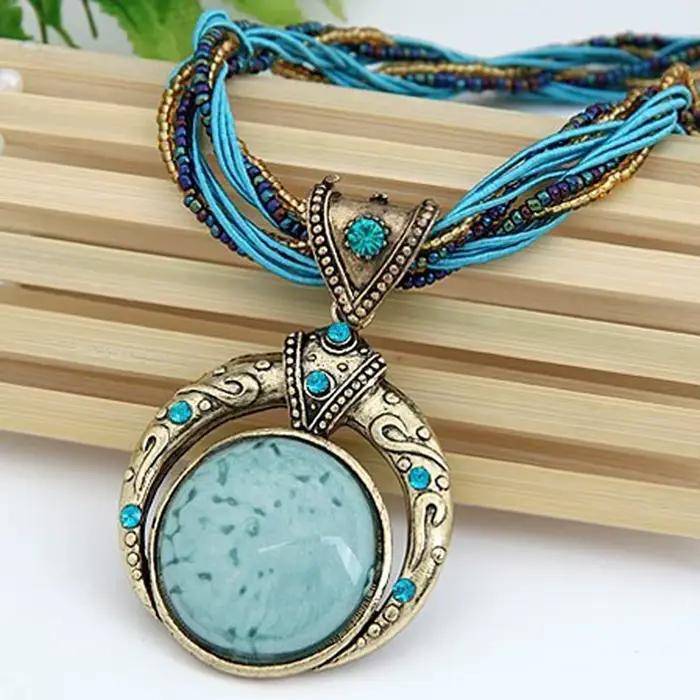 Collier Vintage bijoux mode populaire rétro bohême Style multicouche perles chaîne cristal Grain pendentif