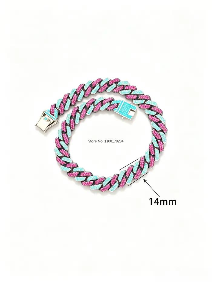 Collier cubain bicolore bleu aqua et violet foncé de 14 mm avec fermoir de sécurité en zircon, longueur personnalisable pour chiens Border Collie de taille moyenne à grande