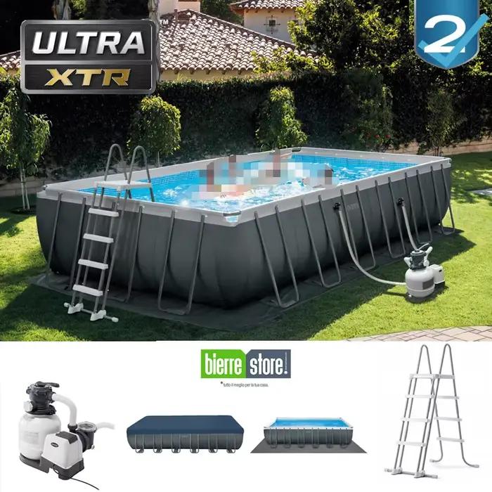 Piscine hors sol avec structure en acier, 7,32x3,66x1,32m, piscine rectangulaire en PVC durable avec structure métallique, piscine extérieure pour la famille