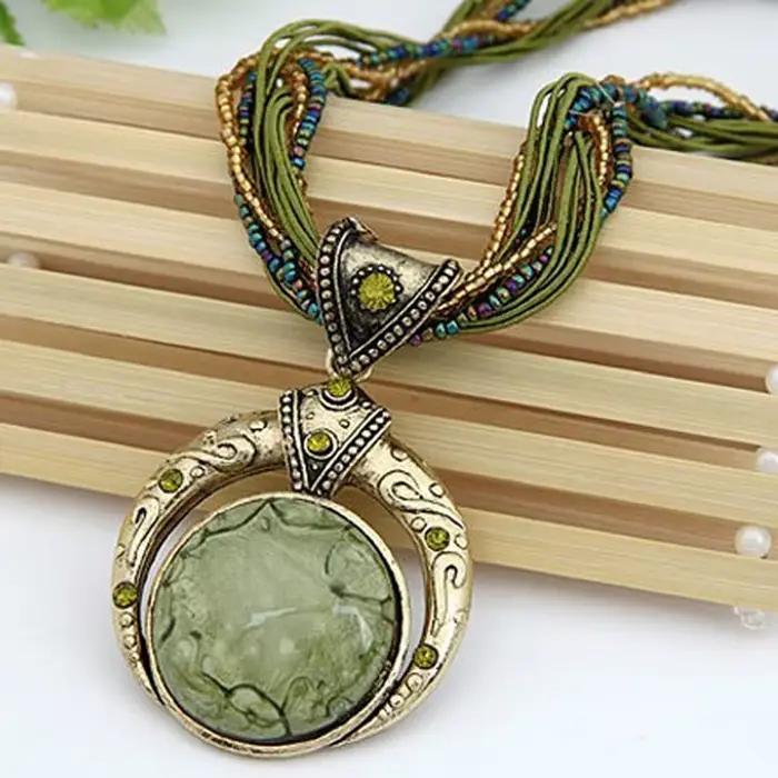 Collier Vintage bijoux mode populaire rétro bohême Style multicouche perles chaîne cristal Grain pendentif