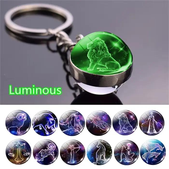 Porte-clés boule de verre Shoous 12 Constellations pour femme, porte-clés double face, signes du zodiaque, brille dans la nuit, cadeau d'anniversaire, nouveau