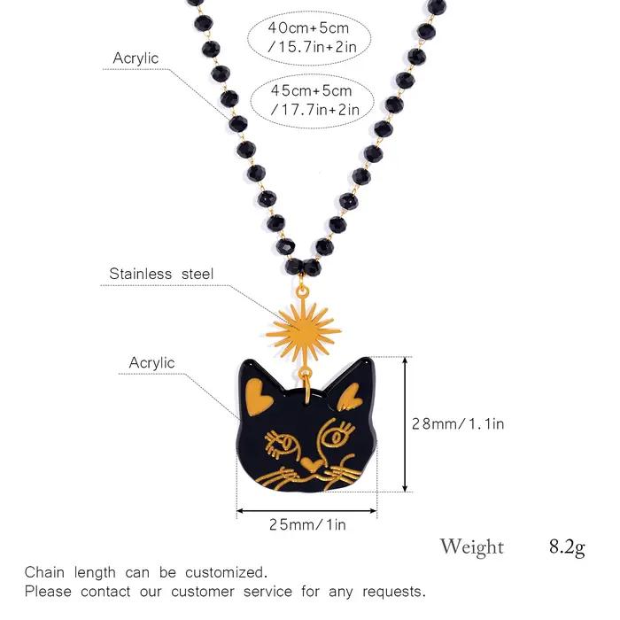 Collier pendentif chat mignon, longue chaîne à breloque en acrylique pour femmes, bijoux en acier inoxydable de déclaration d'automne et d'hiver