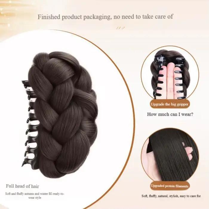 Postiche chignon tressé pour femmes, faux cheveux, colle à griffes, accessoires pour cheveux moelleux, arrière de la tête, paquet de cheveux