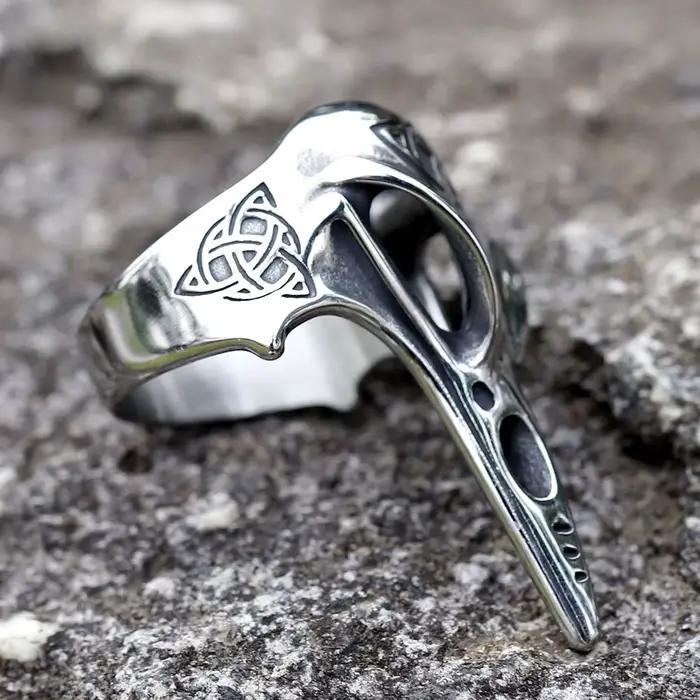 Bague Homme Tête de Corbeau Guerrier Viking, Motif Nœud Celtique Vintage 2025, Mythologie Nordique, Bijou de Mode Imposant, Idéal pour Cadeau