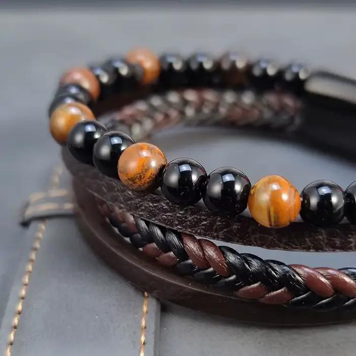 Bracelet en pierre d'oeil de tigre pour hommes