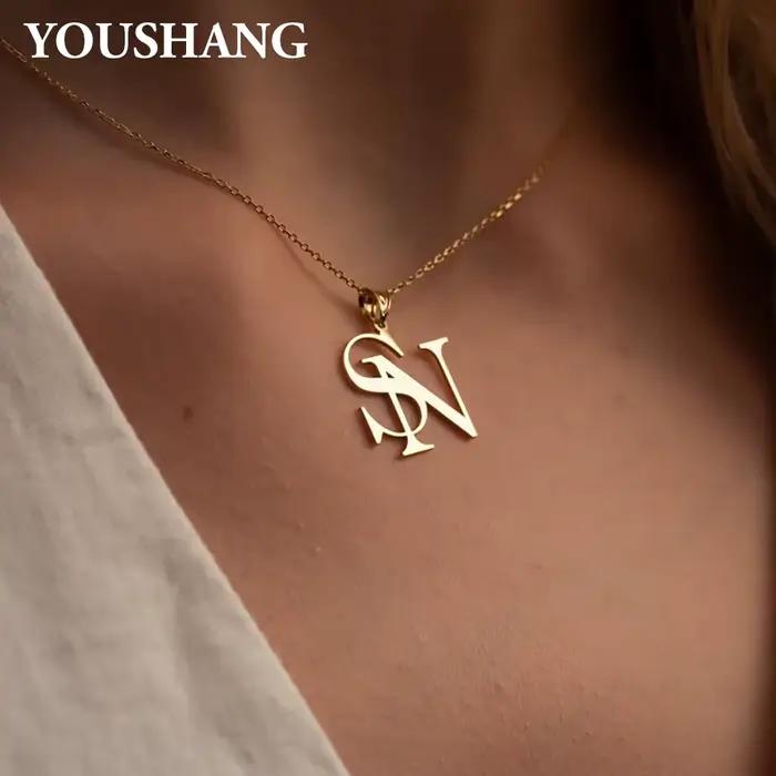 Collier initiales de couple personnalisé en acier inoxydable, pendentif double lettre personnalisé, couleur dorée, cadeau d'anniversaire pour amoureux