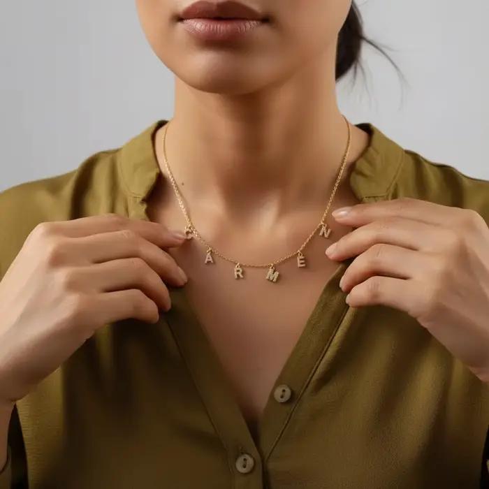 Collier avec nom initial personnalisé en acier inoxydable pour femmes, pendentif lettre Alpahbet, plaqué or 18 carats, collier initial, breloques de déclaration