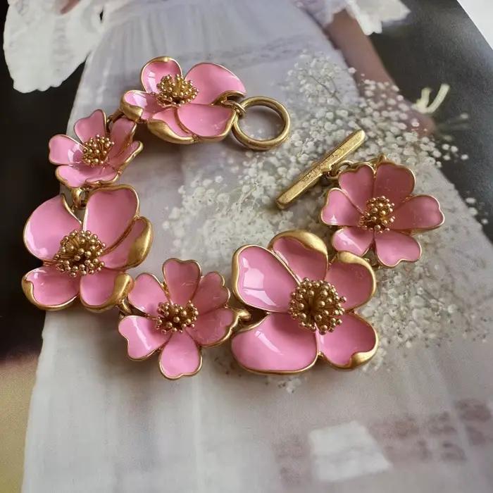 Bracelet Oscar Vintage Heavy Industries en émail coloré avec motif floral, bijoux pour femmes, pour mariage et banquet