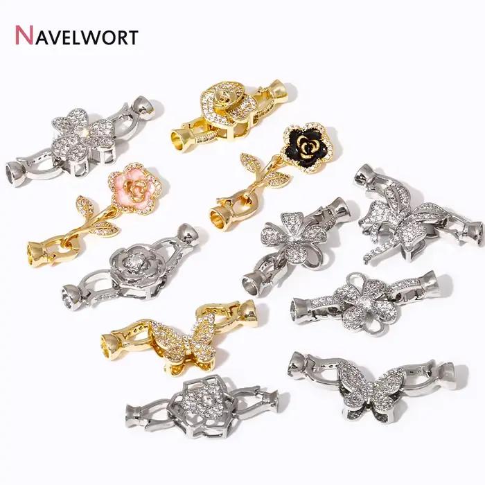 Connecteur en laiton plaqué or 18 carats avec zircon, fermoir pour bijoux, fermoir pour bracelet, fermoirs pour la fabrication de bijoux, accessoires DIY