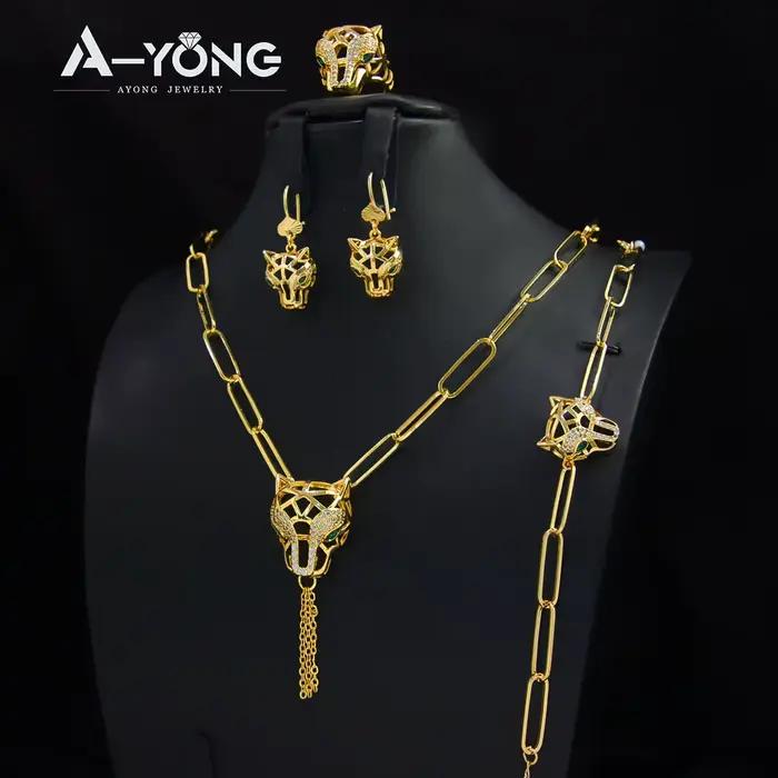 Ensemble de colliers de luxe avec pendentif léopard Hip Hop, plaqué or 21 carats, Punk panthère du moyen-orient, ras de cou, bijoux de fête Vintage arabes