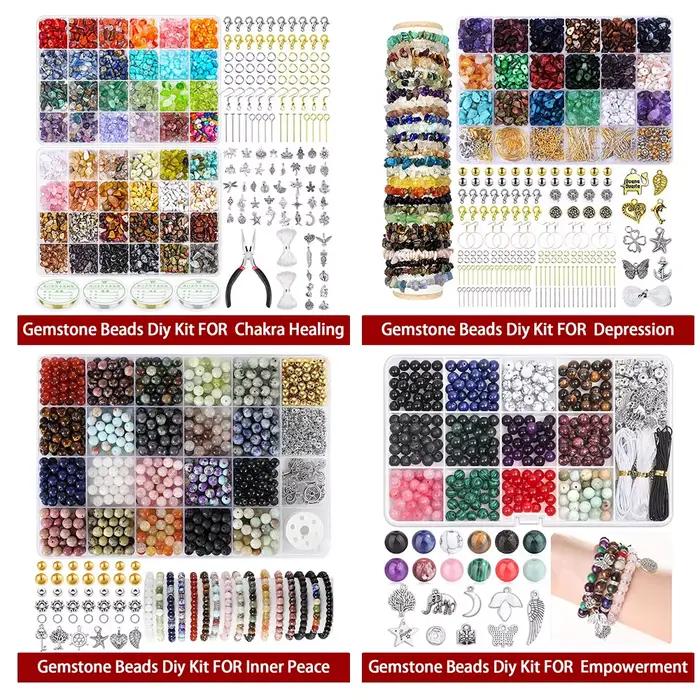 Kit de fabrication de bijoux DIY avec 1000 perles, pierres précieuses naturelles, fournitures pour artisanat, bracelets, colliers, porte-clés, boucles d'oreilles, accessoires