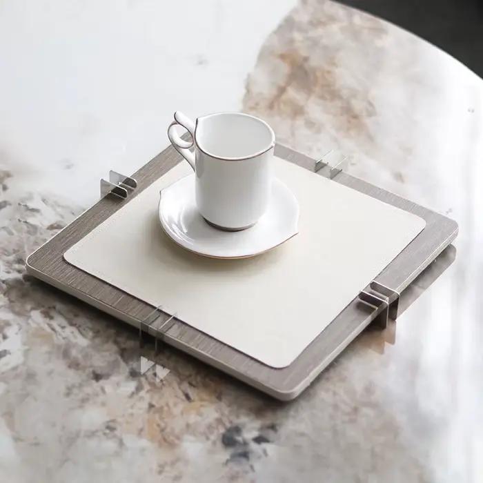 Plateau de bureau en acier inoxydable et cuir, ornements d'aromathérapie, salon, chambre à coucher, salle à manger, entrée, décoration de la maison, luxe léger