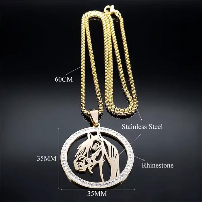 Collier pendentif tête de cheval pour hommes et femmes, en acier inoxydable, chaîne animale en cristal, accessoires de cheval, bijoux colar masculino