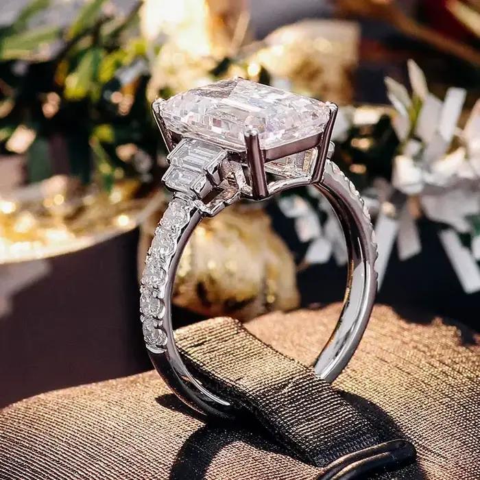Huretailers-Alliances de mariage de luxe pour femmes, bague de proposition d'éternité, document argenté magnifique, brillant, contre-indiqué, accessoires en cone, mode féminine