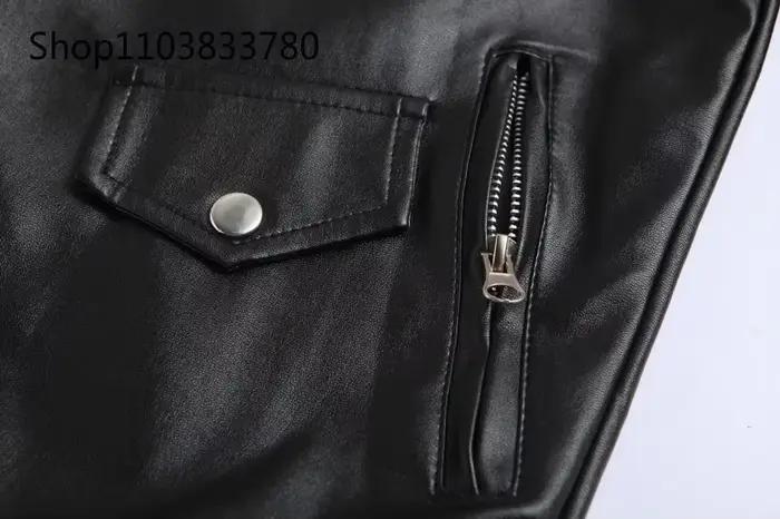 Veste de moto en cuir PU pour hommes, manteau en cuir Slim Fit, couleur unie, col rabattu, vêtements d'extérieur pour moto, Streetwear 4XL