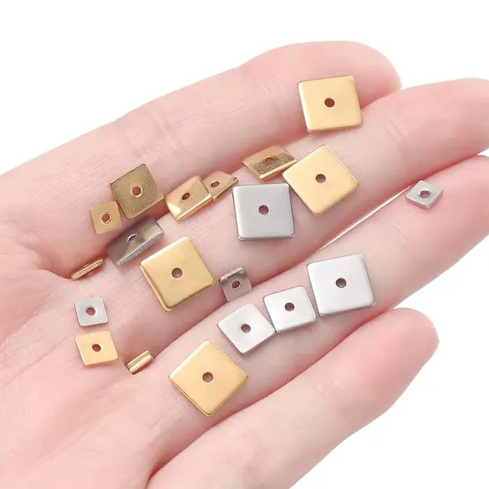 Perles d'Espacement Plates et Carrées en Acier Inoxydable, Accessoires de 4, 5, 6 et 8mm pour la Fabrication de Bijoux, Bracelets et Colliers, 50 Pièces/Paquet