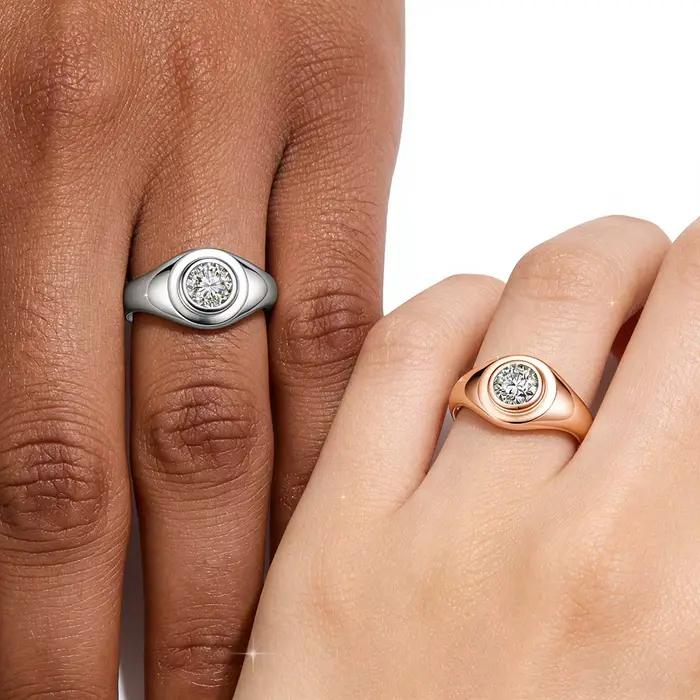 Bague classique en argent 925 pour homme et femme, hypoallergénique, plaquée or 18 carats, avec diamant moissanite solitaire rond 1 carat, certifié GRA