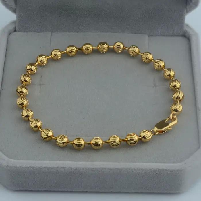 Bracelet de perles plaqué or Rose pour femmes et hommes, 5MM, chaînes de couleur jaune