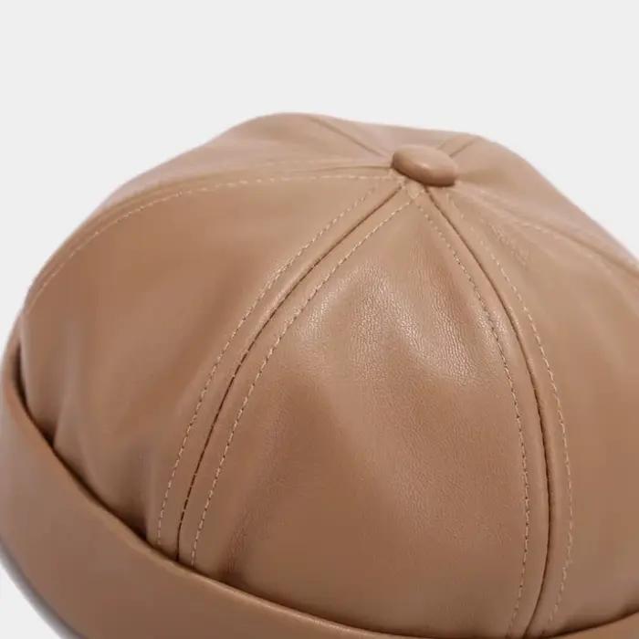 Chapeau rétro décontracté sans bords en cuir PU, casquette réglable en peau de Melon, couleur unie, casquette Docker, automne hiver