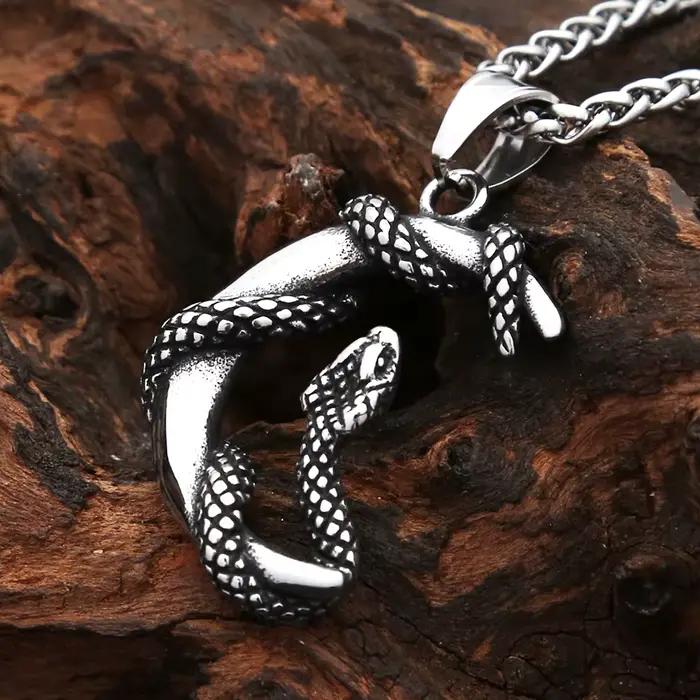 Collier Vintage avec pendentif la lune et serpent pour hommes et femmes, en acier inoxydable, Punk, créatif, mode, bijoux animaux, livraison directe, nouvelle collection