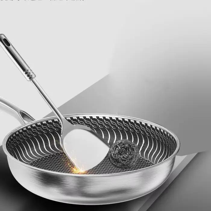 Poêle à frire Leic-Ply en acier inoxydable, poêle à wok, double face, accent d'abeille, adaptée à tous les réchauds, corps entier, 316