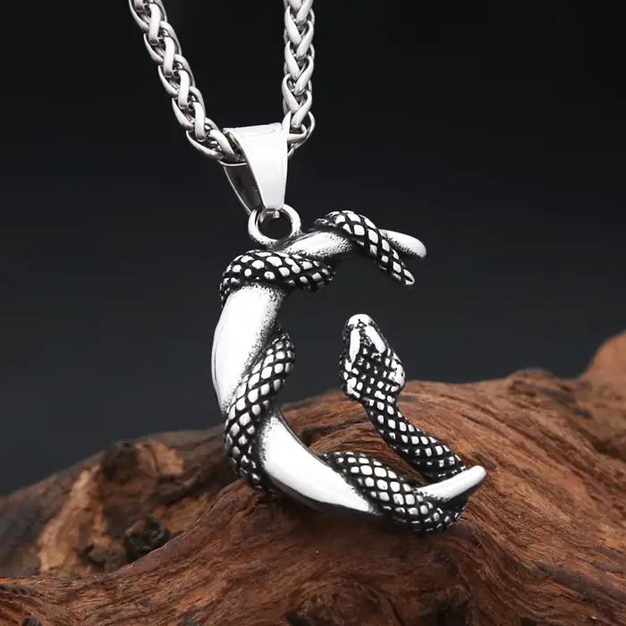 Collier Vintage avec pendentif la lune et serpent pour hommes et femmes, en acier inoxydable, Punk, créatif, mode, bijoux animaux, livraison directe, nouvelle collection