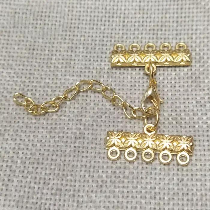Connecteur de collier lariat multicouche couleur or, bails de perles, brins d'espacement, fermoirs à homard, chaînes d'extension, boucle, bijoux à bascule