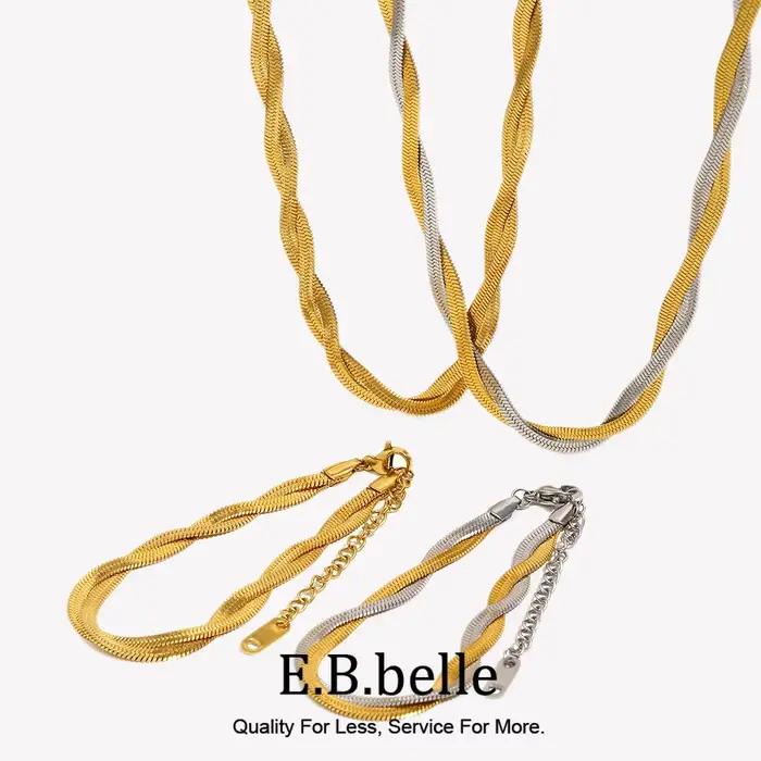 E.B.belle – collier ras du cou tressé en os de poisson pour femme, couleur or et argent, boutique officielle, bijoux en acier inoxydable