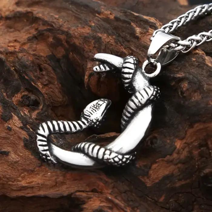 Collier Vintage avec pendentif la lune et serpent pour hommes et femmes, en acier inoxydable, Punk, créatif, mode, bijoux animaux, livraison directe, nouvelle collection