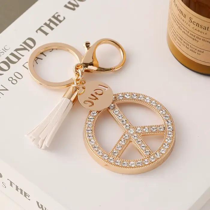 EASYA-Porte-Clés avec Signe de Paix, Pendentif à Glands du Monde de l'AMOUR, Souvenirs, Cadeaux pour Amis