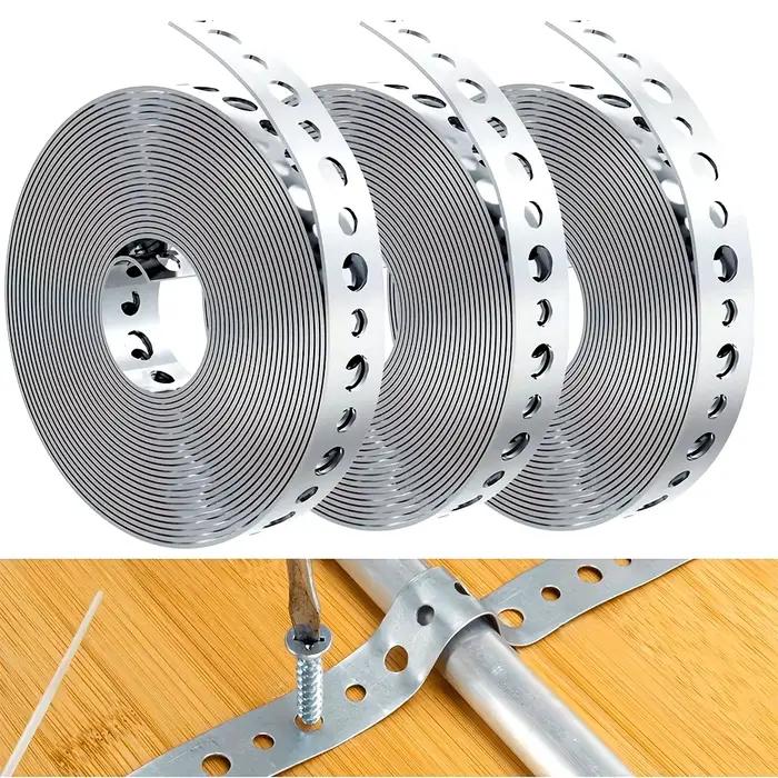 1 rouleau de ruban en acier galvanisé, ruban métallique pré-perforé multi-creux pour le support de tuyaux et les travaux de tôlerie