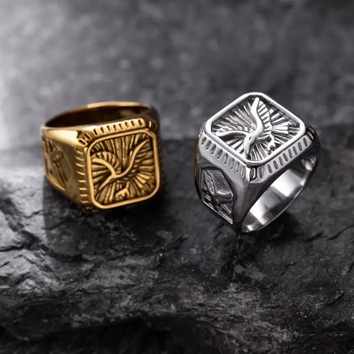 Bague chevalière aigle à tête blanche plaquée or pour homme, acier inoxydable, bijoux de bande