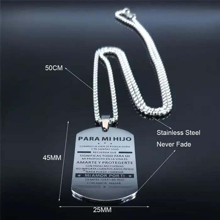 Collier « PARA MI HIJO » pour homme et garçon, en acier inoxydable couleur argent, pour mon fils, chaîne de collier, bijoux, cadeau pour homme N3305S01