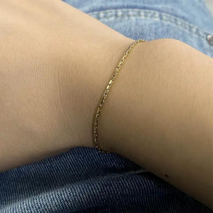 Bracelet en chaîne de fil martelé EManco 1,3 mm en or blanc, simple, pour homme, sans perte de couleur, étanche, bijou de main