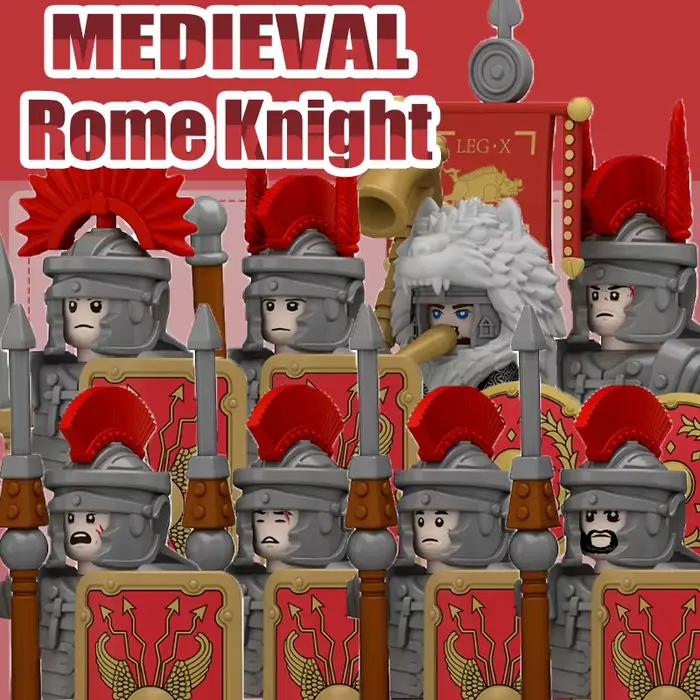 MOC série médiévale chevaliers romains légion cavalerie blocs de construction château militaire soldat figurines bouclier épée briques jouets cadeaux