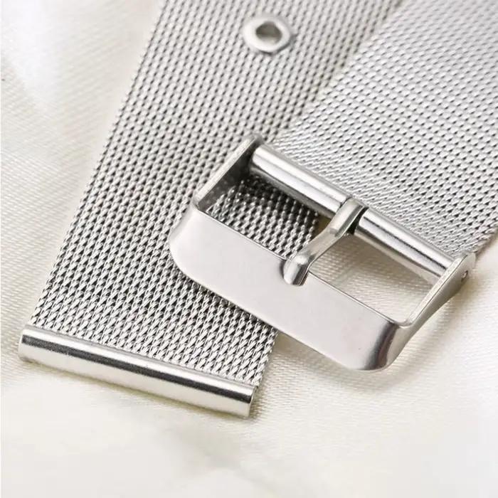 Bracelet de montre en acier inoxydable pour hommes et femmes, 12mm 14mm 16mm 18mm 20mm 22mm 24mm, maille argentée, boucle sténopé milanaise, bracelet de montre en métal