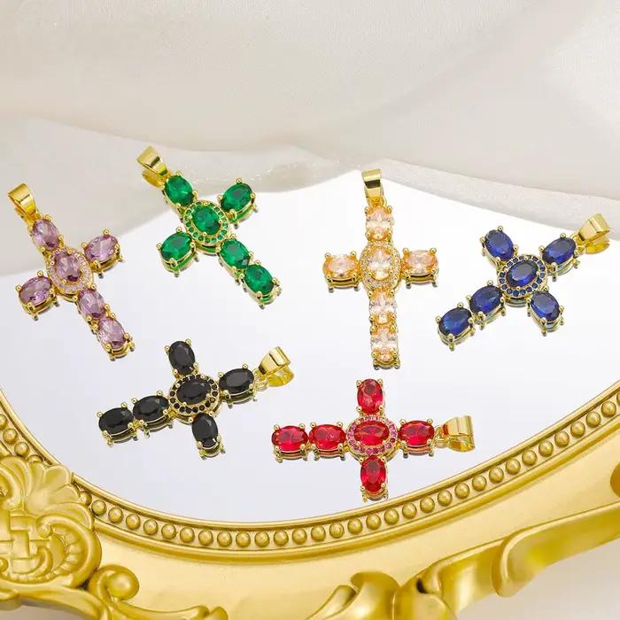 Juya bricolage 18K plaqué or véritable vente en gros breloques croix chrétienne pour la fabrication de bijoux pendentif chapelet religieux de noël fait à la main