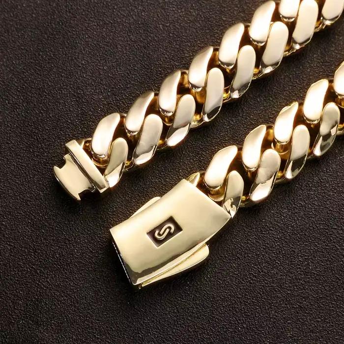 Bracelet Monaco 20mm plaqué or 14 carats pour homme et femme bijou hip hop rock style cubain chaîne robuste occasionnels
