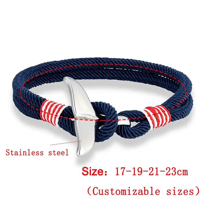 Bracelet Ancre Style Marine Fait Main en Corde avec Enroulement Queue de Baleine, Fermoir Sportif, Bijou Marin pour Hommes et Femmes, Cadeau