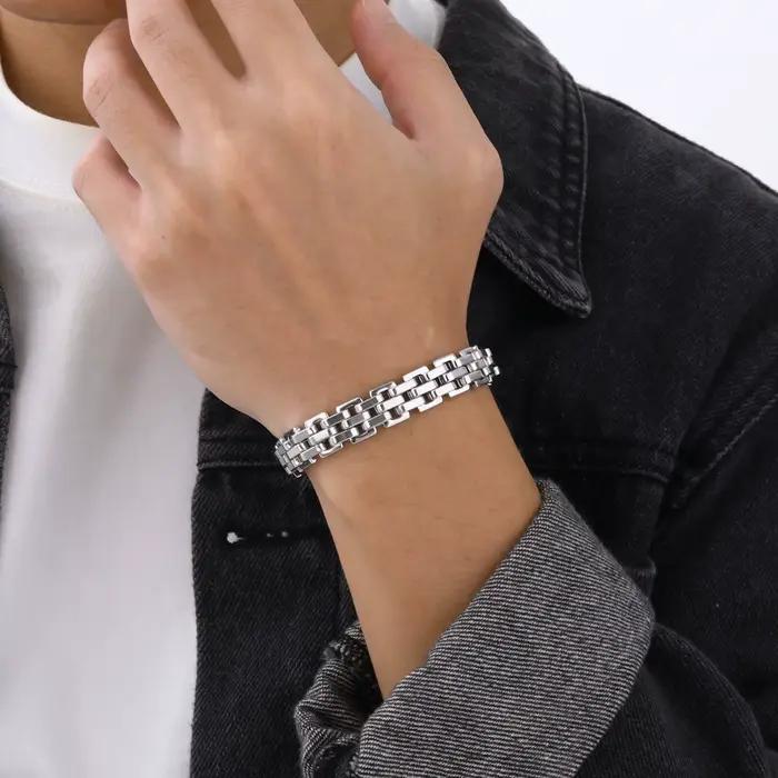 Bracelets élégants en chaîne pour garçons et hommes, maillons en acier inoxydable, fête des pères, papa pour anniversaire, cadeau de noël, bijoux