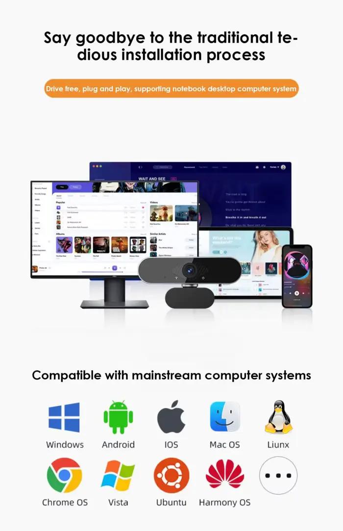 Webcam 4K Plug And Play pour ordinateur de bureau, caméra de Streaming en direct dédiée pour caméra HD 2K avec Microphone, Mini caméra d'ordinateur