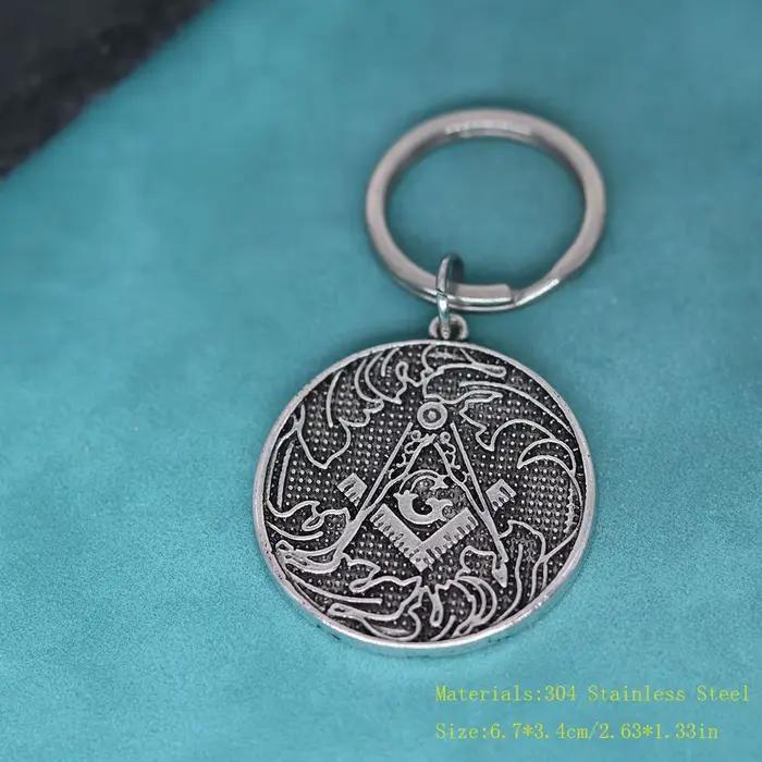 Grand pendentif maçonnique porte-clés en acier inoxydable pour homme et femme avec boucle O symbole de religion et foi occasions spéciales initiation
