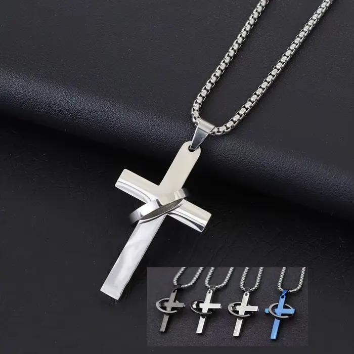 Collier croisé en acier inoxydable pour hommes, ne se décolore pas, non allergique, pendentif de 24 pouces, bijoux hip hop Rock, accessoires décontractés