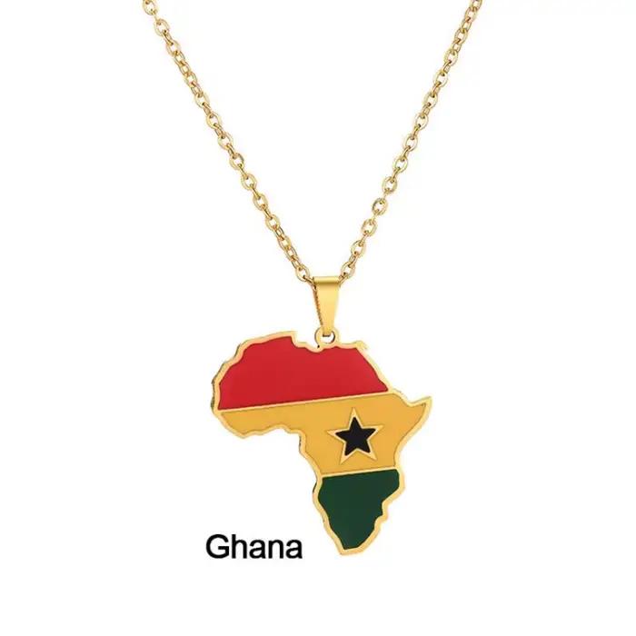 Collier pendentif drapeau carte de l'afrique, couleur or, acier inoxydable, Ghana, Nigeria, Congo, somalie, Angola, Liberia, bijoux africains, cadeau