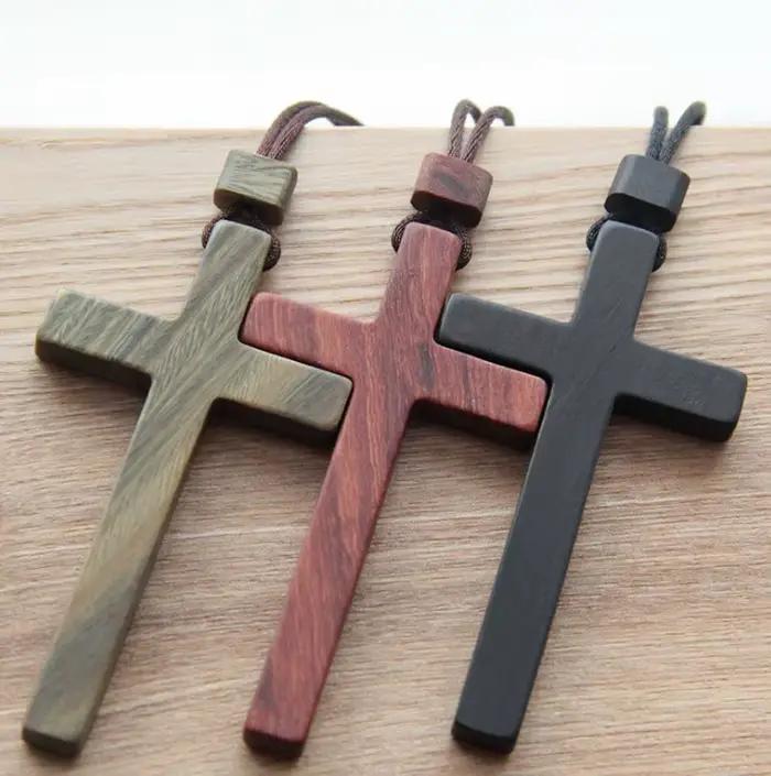 Collier croix en bois de santal chrétien, excavatrice en bois massif, artisanat chrétien, Rosarios catholiques de Jésus, Catolicos