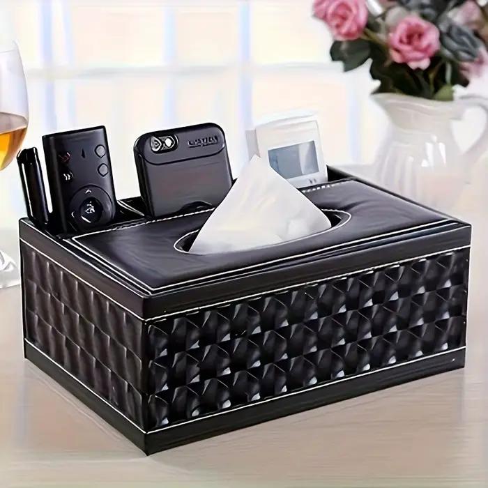 Housse de boîte à mouchoirs en simili cuir avec support à distance – Décor de salon élégant, organisateur de rangement de bureau